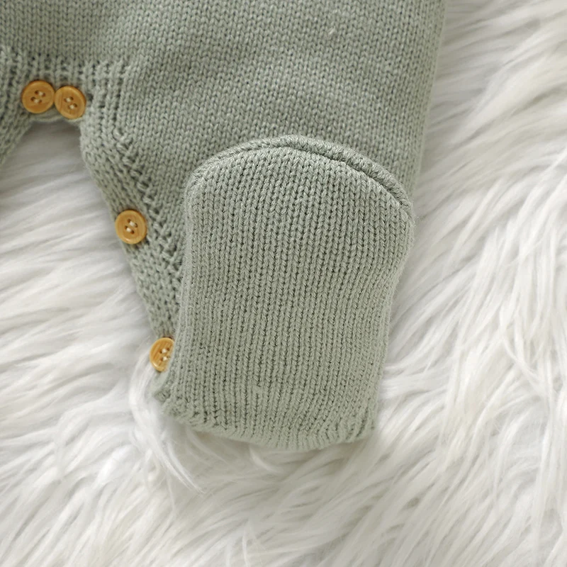 Baby Romper Knit Infant Kid Clothes 0-9M Fashion Turn-down Striped OverallsNewborn Girl Boy Jumpsuit Long Sleeve Foot Wrap Fall