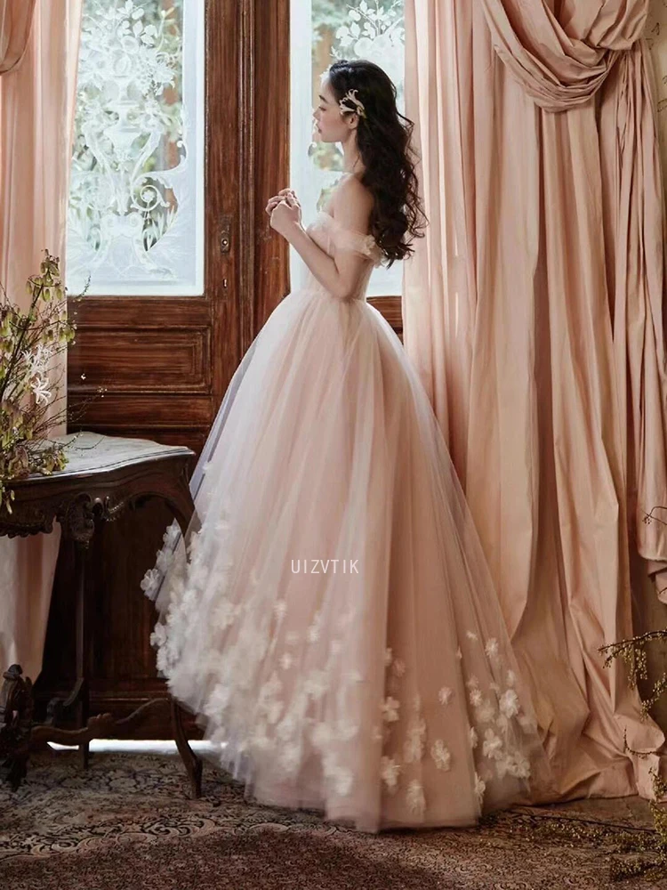 Rosa Brautkleider mit Applikationen 2025, schulterfrei, knöchellang, Abendpartykleid, maßgeschneidertes Abschlussballkleid für formelle Anlässe