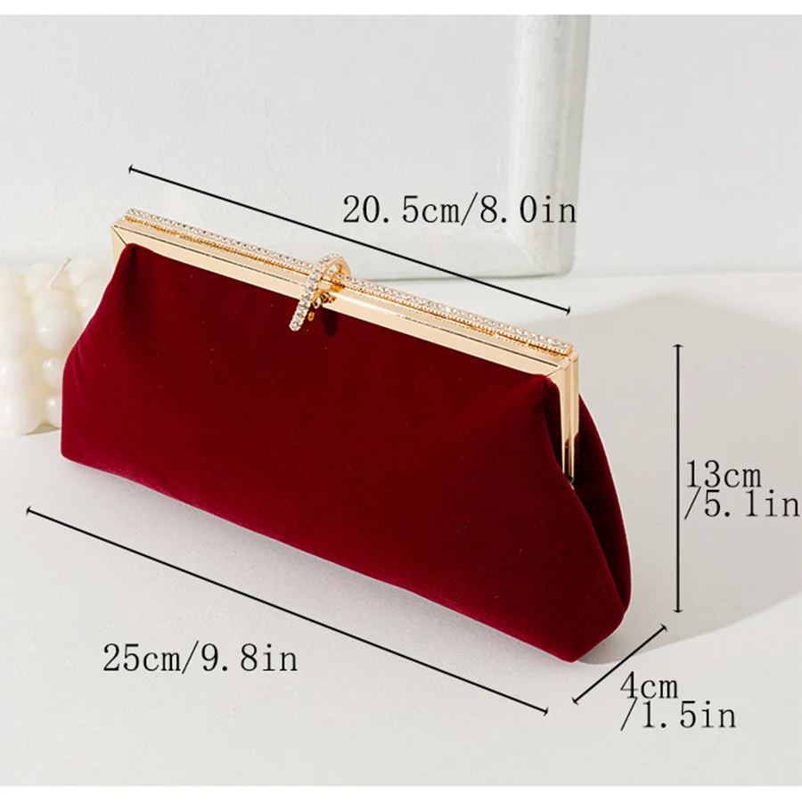 الرجعية المخملية مساء حقائب مخلب محفظة كريستال قابل للقفل سلاسل حقائب كتف لحفل عشاء حفلات الزفاف مأدبة حقيبة يد كيس #5