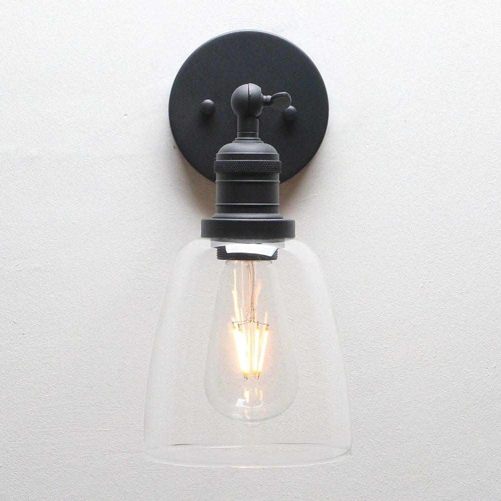 Phansthy Industrial Vintage Single Sconce with Oval Cone Clear Glass Shade 1-Light Wall Sconce Wall Lamp