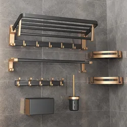 Banheiro Hardware Acessórios Set, Wall Mounted Ouro Toalha Bar, 6 pcs