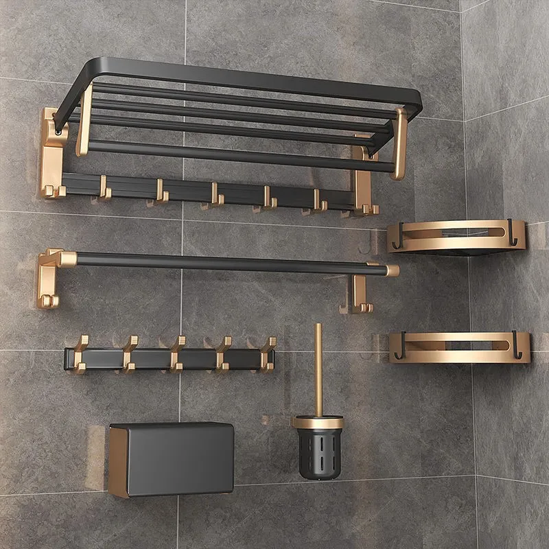 6 Pieces Bathroom Hardware Accessories Set Glod Towel Bar Set Wall Mounted