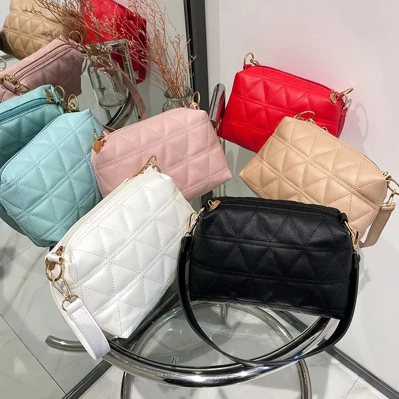 Retro Women Diamond Bag PU Leather Solid Color Shoulder Bag Lingge Embroidery Messenger Bags Chain Lady Handbag Fashion Wallet