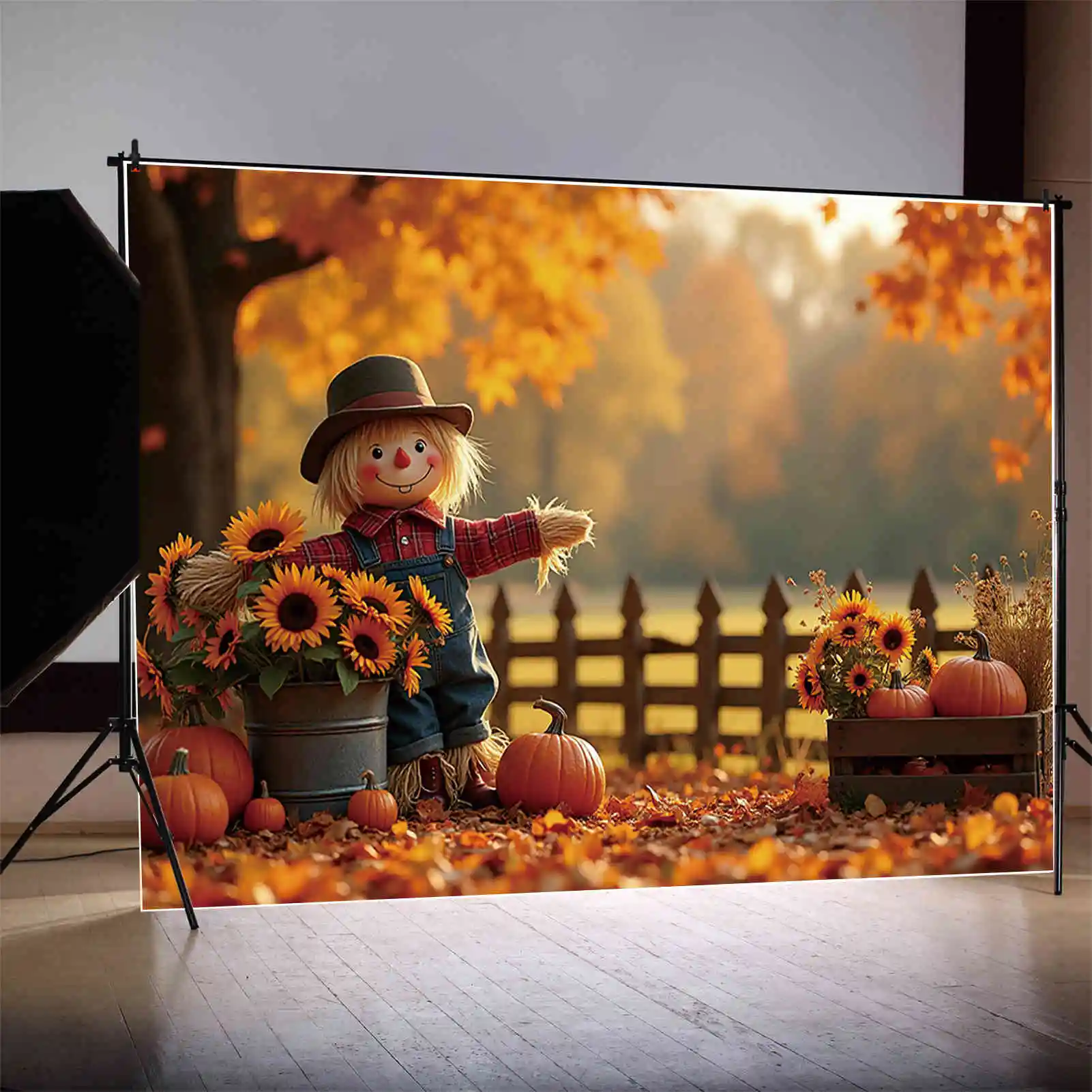 MOON.QG Children Autumn Photography Backdrop Farm Harvest Scarecrow Photo Studio Background Kids Party Photo Studio Accessories