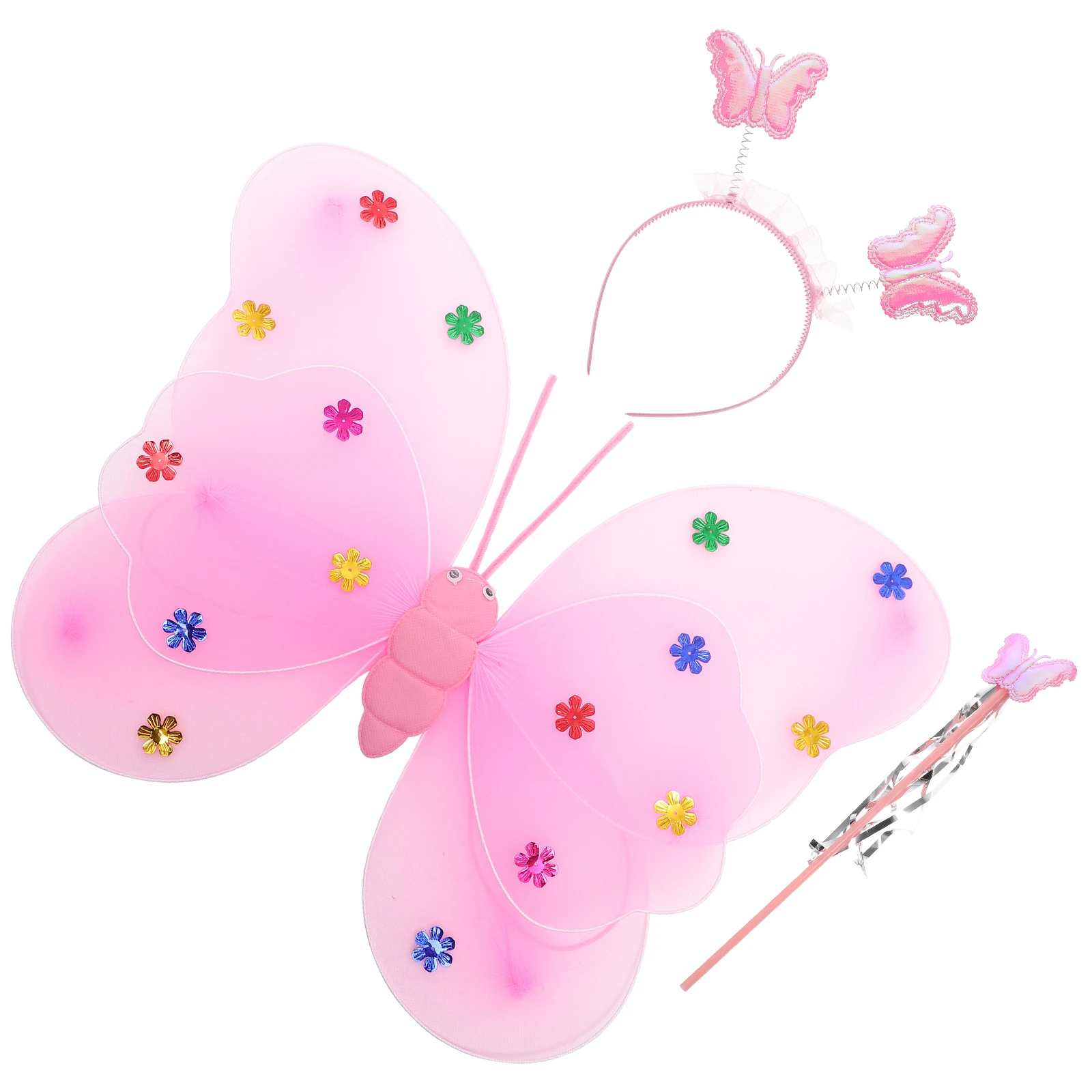 

3 pcs Fairy Set Girls Costume Performance Tutu Fairy Wings Children Lightweight Elastic Straps LED Lights Angel Outfit