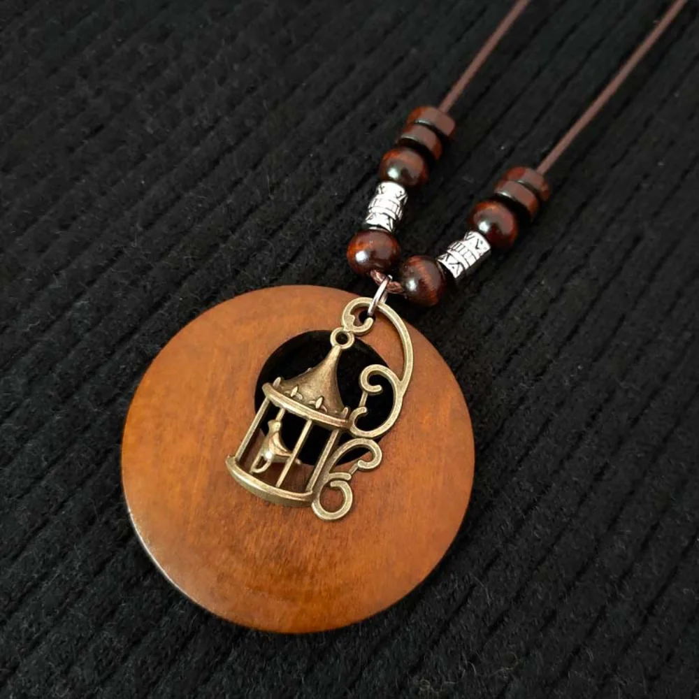 Retro Boho Ethnic Long Pendant Sweater Necklace Wood Beads Women Jewelry Gift