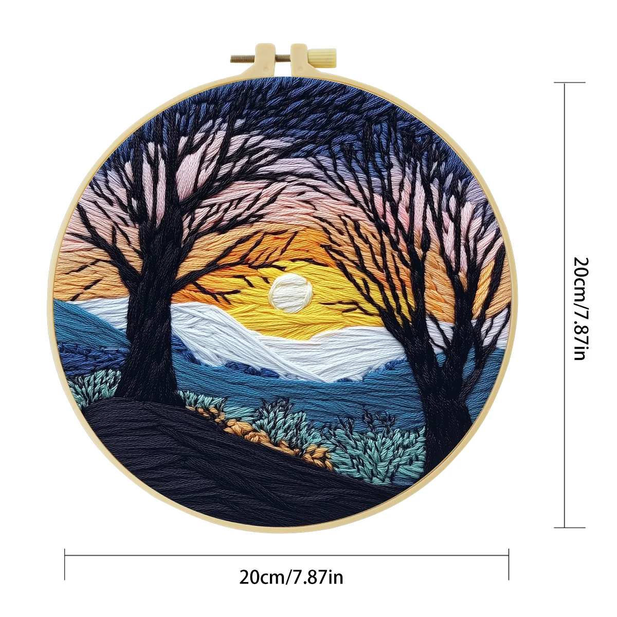 1 Stück 20X20CM/15X15CM 7,87/6,3 Zoll Sonnenuntergang Stickerei Starter-Kit DIY-Kit DIY-Stickerei-Set für Anfänger – Detail 4