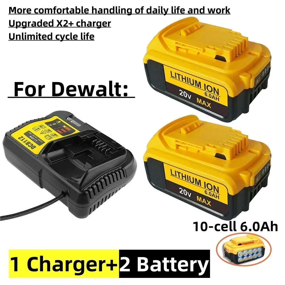 DCB200 20V 2025  6000mAh Lithium Replacement Battery for Dewalt 18V DCB184 DCB200 DCB182 DCB180 DCB1