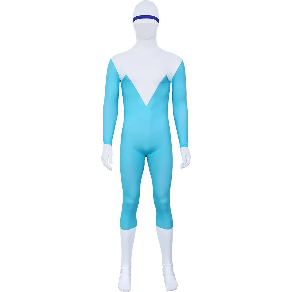 애니메이션 Frozone Lucius 최고의 코스프레 의상 블루 화이트 점프 슈트 할로윈 파티 어린이 성인 바디 슈트 Catsuit Boys Zentai Suit New