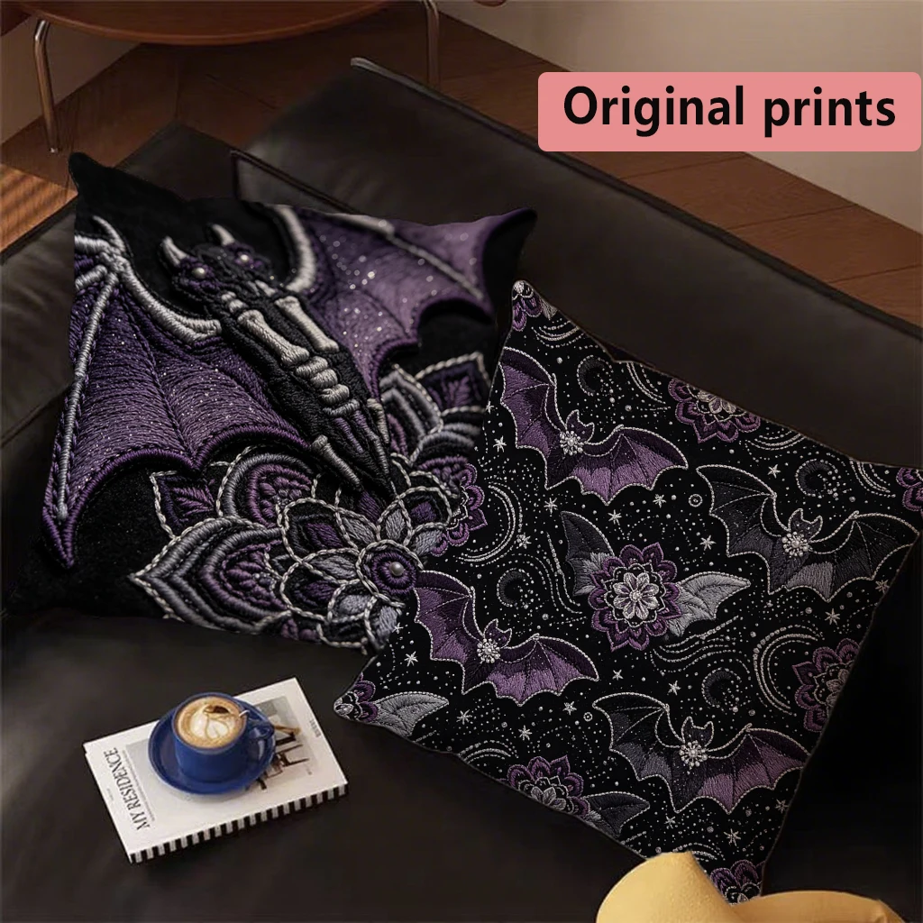Gothic Bat Throw Pattern Cushion Cover Suitable for Sofa Bedroom Car Pillow Cover