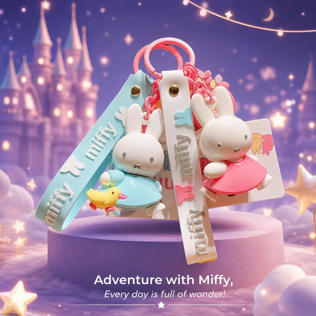 Cartoon Miffy Rabbit Fairy Tale Series Keychain Charm Bag Pendant Car Hanging Decoration Cute Official Gift Lanyard for Fans