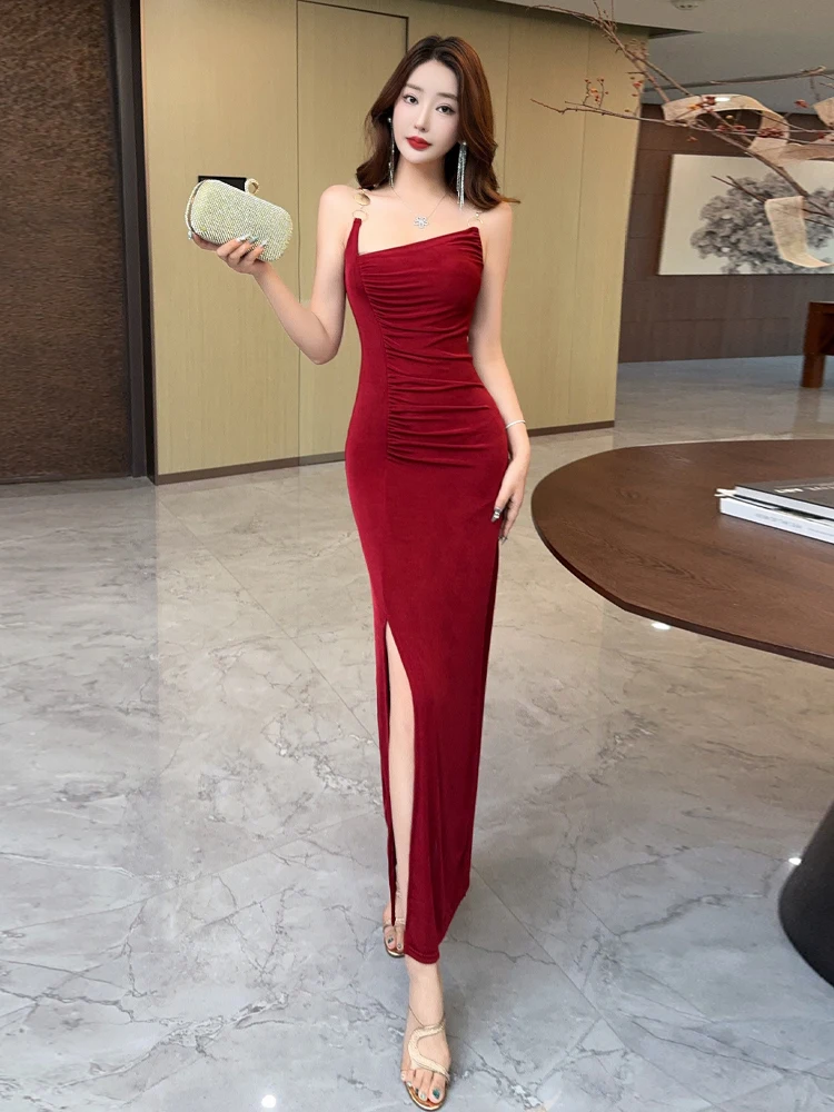 

Ele Sexy Asymmetrical oulder Strap Dr Long Skirt Sexy Lady Godd Sle Tight Body Split Dr for Ladies