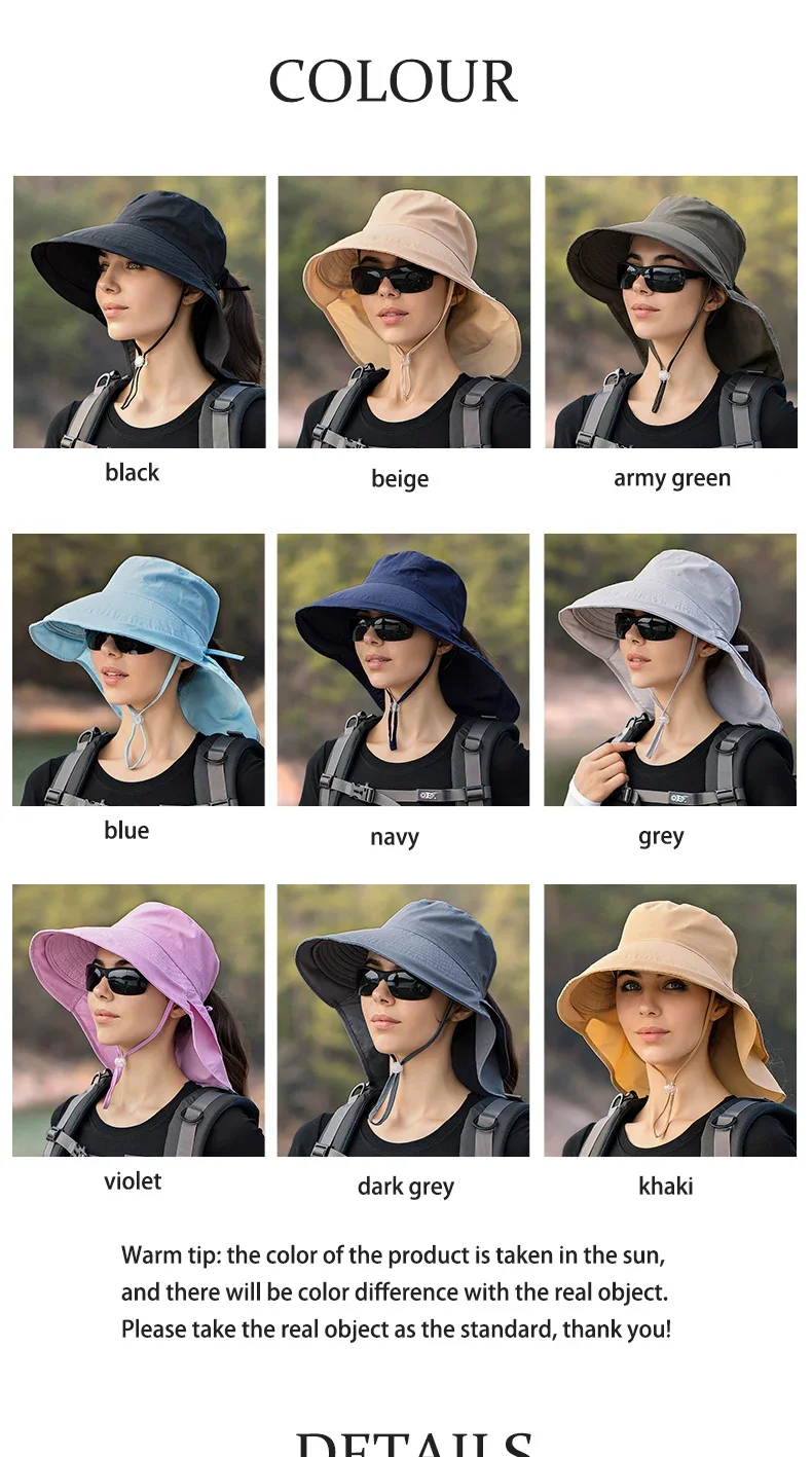 Sommerhut für Damen, Outdoor UV-Schutz für den Hals, Sonnenblende für Herren, Angeln, Wandern, breite Krempe, Schal, Sonnenschutz, Pferdeschwanzkappe, undefiniert – Detail 4