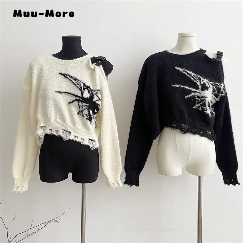 

2023 Winter Hotsweet Casual Round Neck Knitting Long Sleeve Pullovers Women's Vintage Sheath Ripped Clubwear Sexy Sweater