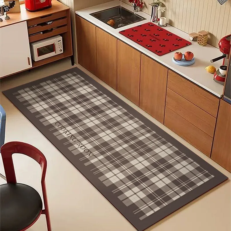 Striped Plaid Kitchen Carpet Non-slip Floor Mat Long Strip Runner Rug PVC Oil-proof Dirty Resistant Mats 주방매트 Alfombra De Cocina