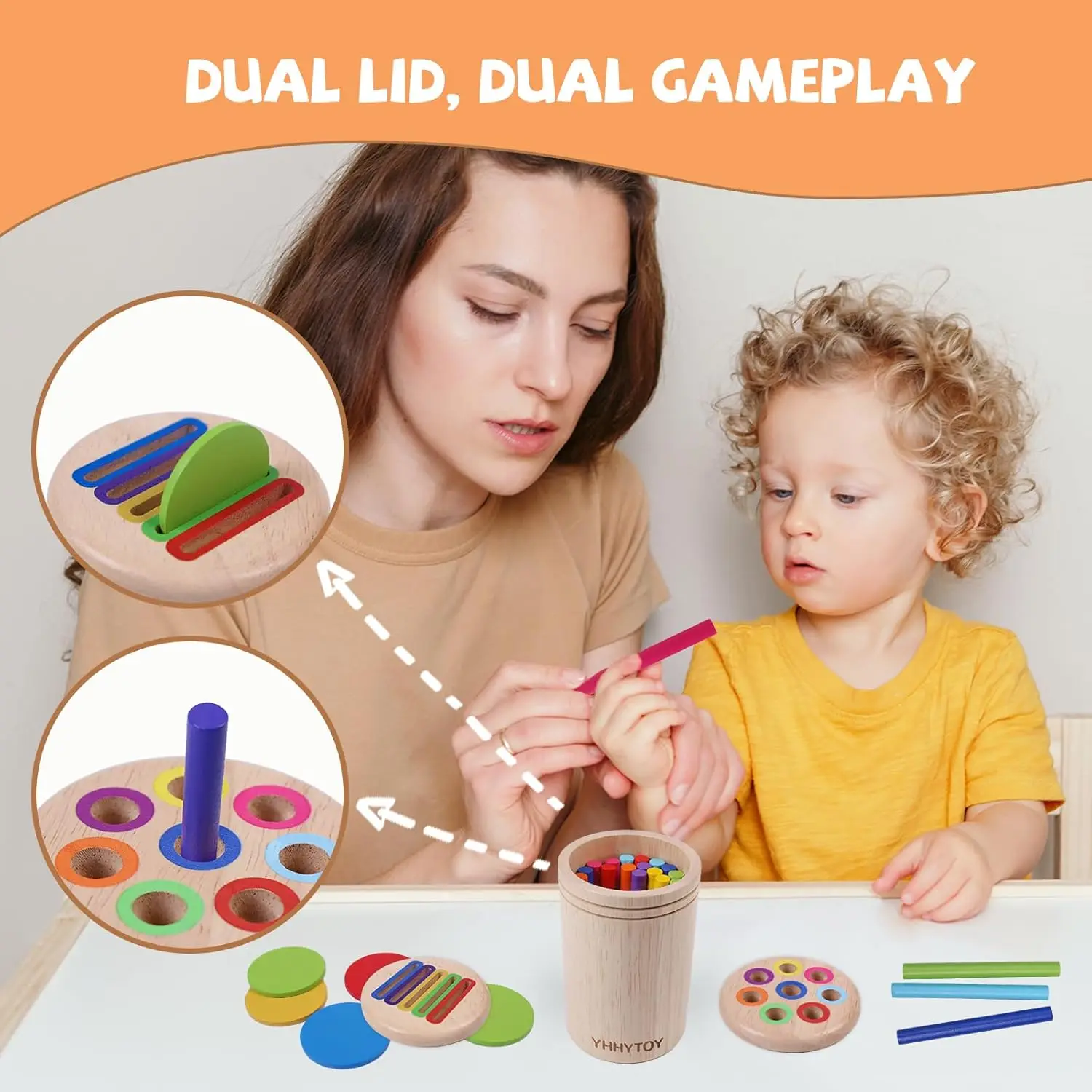 Jouets Montessori pour enfants de 3 ans, double jeu, jouet éducatif en bois de tri des couleurs, activités d'apprentissage préscolaires pour tout-petits, motricité Fine