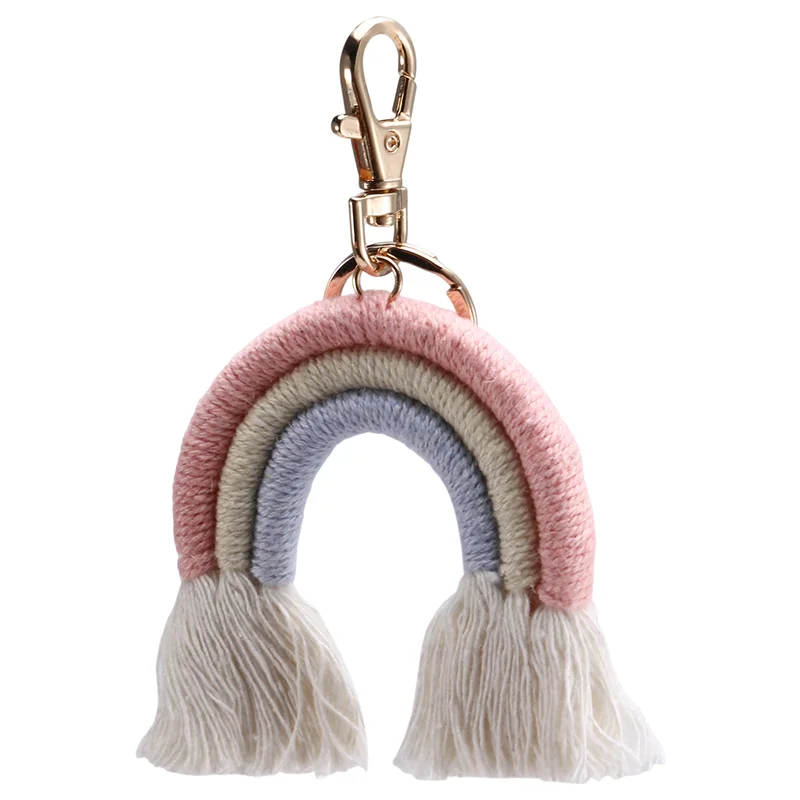 AED5-Weven Regenboog Sleutelhangers Voor Vrouwen Boho Handgemaakte Sleutelhouder Sleutelhanger Macrame Tas Charme Auto Opknoping Sieraden Geschenken