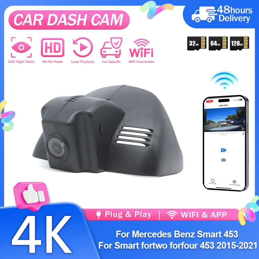 4K Car DVR Plug and play Dash Cam Wifi Camera For Mercedes Benz Smart 453 for Smart fortwo forfour 453 2015-2021