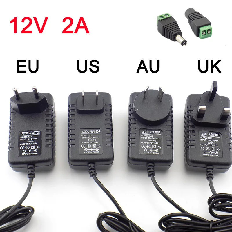 

Ac 12v 2a 2000ma Power Supply Adaptor Eu Uk Au Us Plug 5.5*2.5mm Wall Charger For Male Female Led Strip Light Lamp B4