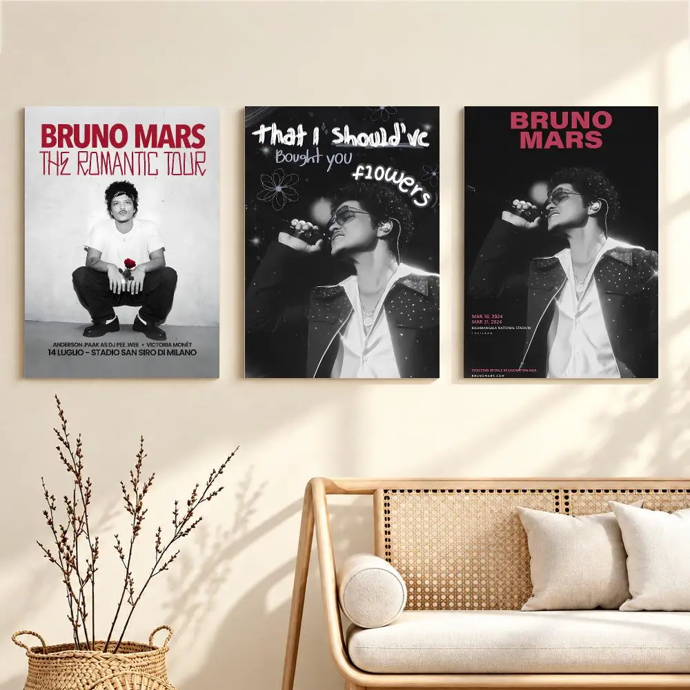 Pop Superstar B-Bruno Mars Black And White Poster Artwork Self Adhesive Indoor Wall Hanging Room Decor Gift