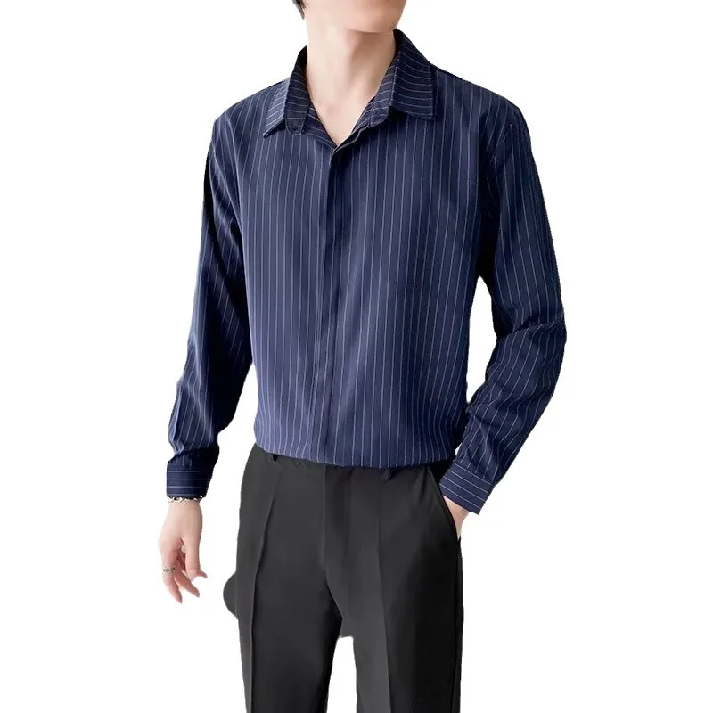 

Men's Long-sleeved Pleated Korean Style Trendy Shirt Summer New Style Handsome Loose Casual Top