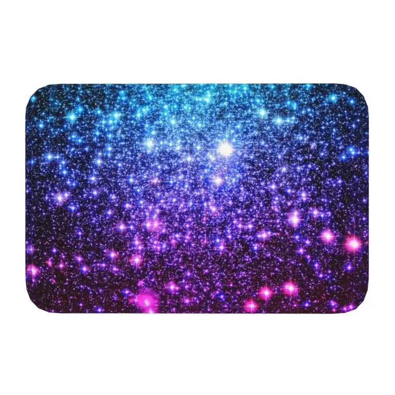 Galaxy Sparkle Stars Turquoise Blue Purple Hot Pink Doormat Non-Slip Entrance Kitchen Bath Floor Door Mat Garage Carpet Rug