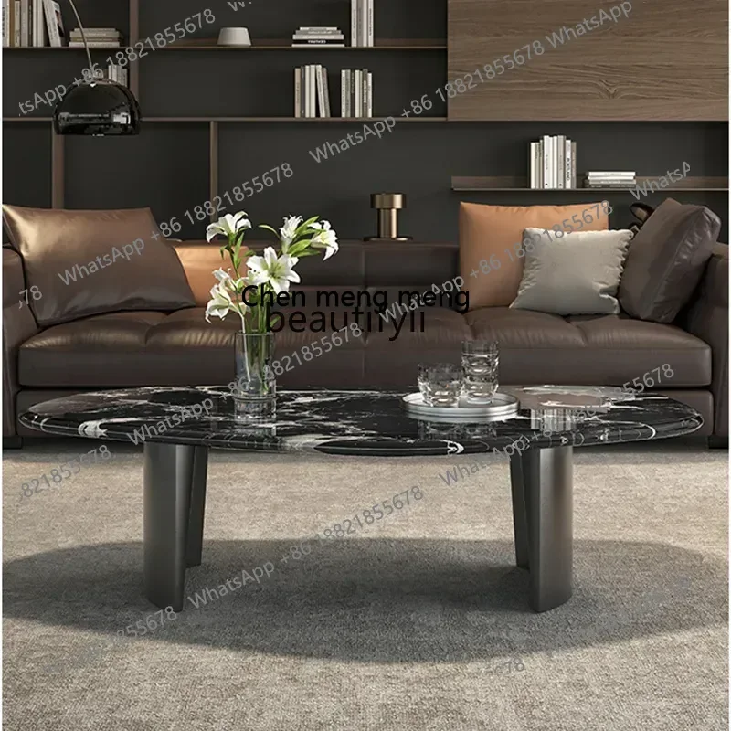 New arrive Natural Marble Italian Minimalist Black Rose Luxury Stone Coffee Table High-end Feel Home Small Apartment Small Coffe