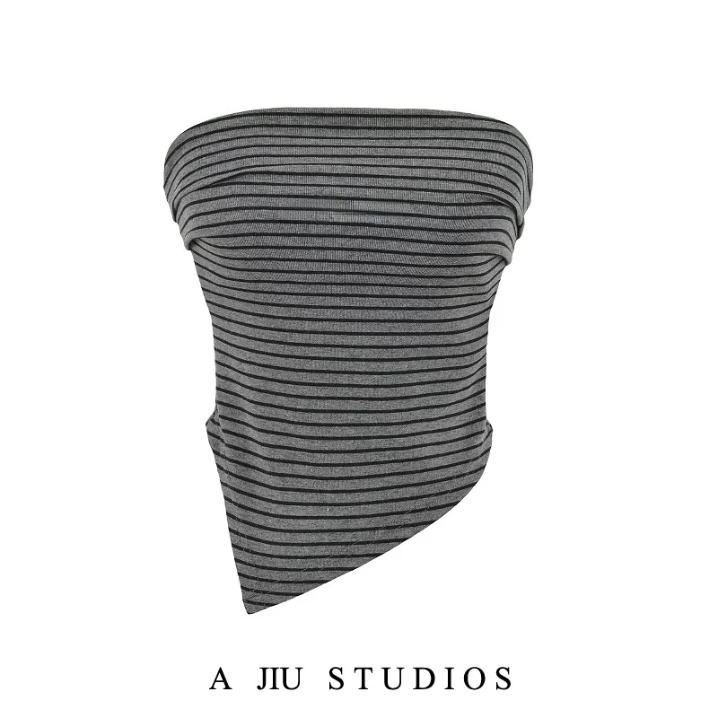 Pure Desire Sexy Striped Tube Top Vest Women's Summer Slimming Strapless Wrap Chest Top with Chest Pad Short Length Outerwear