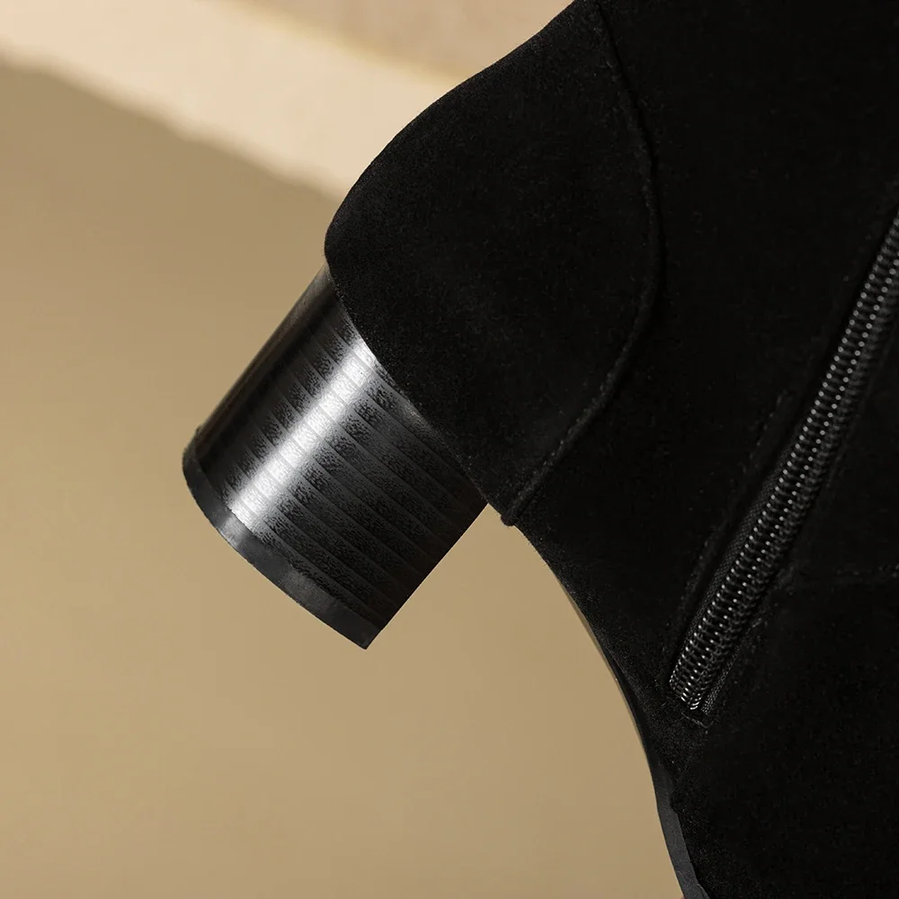  New Winter Mature Red Black Women Knee High Boots 2inch High Block Heels Lady Casual Shoes Plus Big Size 10 43 45 47 view 5