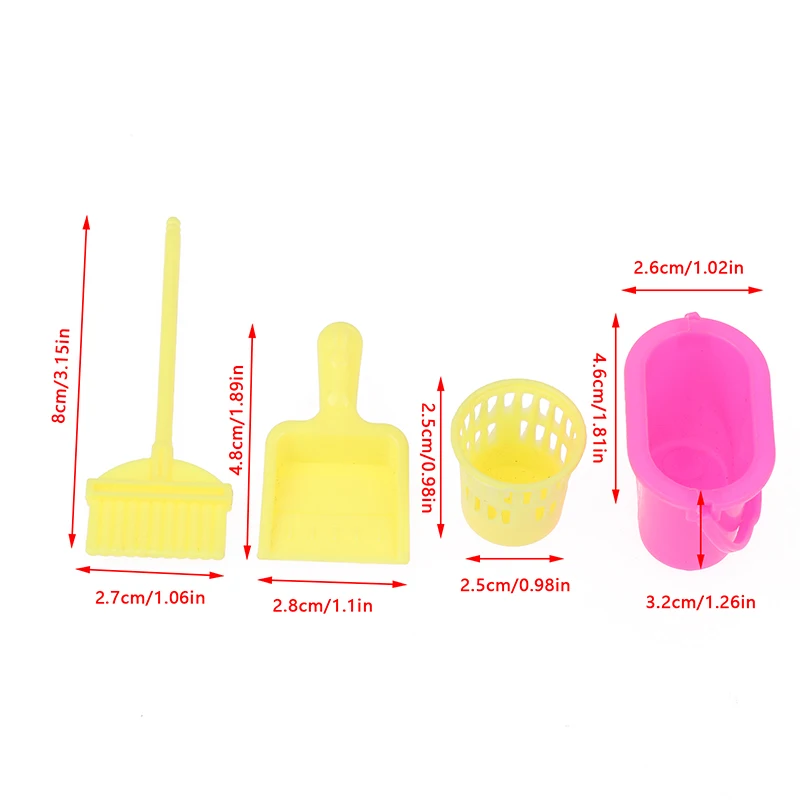 4Pcs/Set 1/12 Dollhouse Miniature Cleaning Tools Set Dollhouse Furniture Decoration Dolls House Accessories Pretend Play Toys