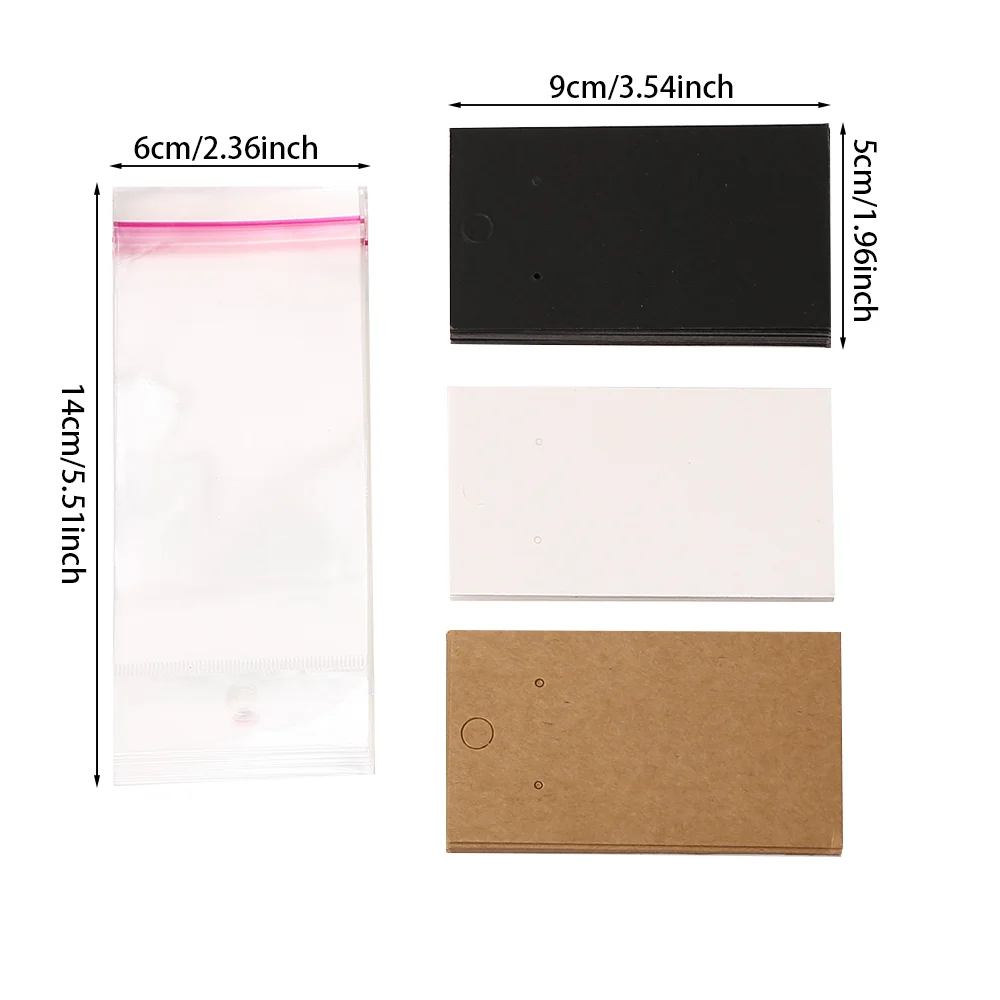 50/100 Stück Ohrringkarten mit Ziplock-Beutel, Kraftpapier, weiß-schwarz, Schmuck-Display-Kartenhalter für Ohrringe, Halsketten-Verpackung – Detail 3