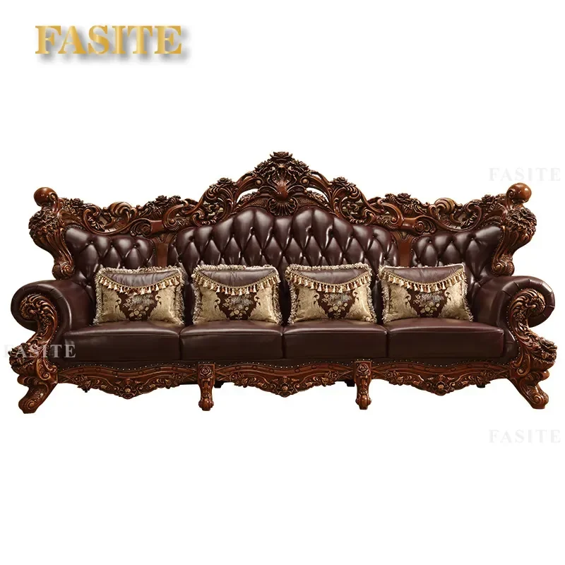 For Living Room Villa Clubhouse First Layer Cowhide Leather Sofa Combination 3 Seater Furniture Durable Comfortable Modern