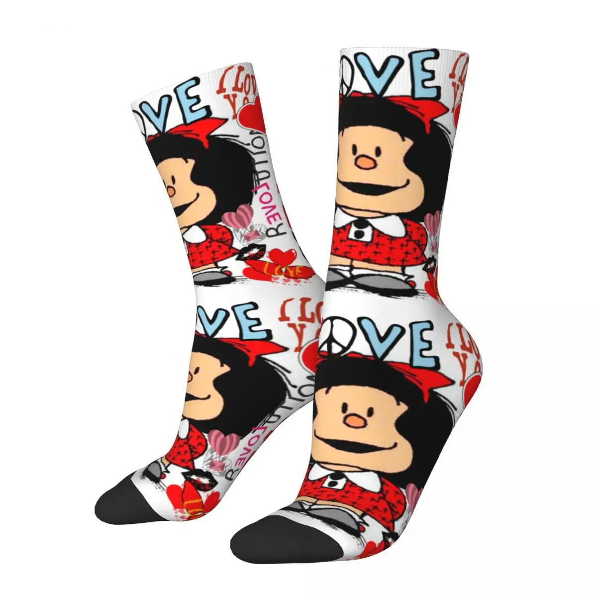 Winter Warm Casual Unisex Love Peace And Mafalda Socks Quino Argentina Cartoon Non-slip Middle Tube Socks