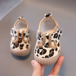 Baby Infant Sneakers Girl Boy Canvas Shoes Anti Slip Slip-On Leopard Kids Toddler First Walker Soft Sole Black Casual Footwear