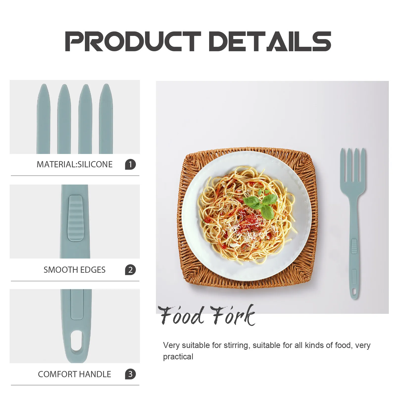 Silicone Cooking Fork Large Non-Stick Kitchen Gadget For Pasta Noodle Salad Multi-Function Server Reusable Washable Smooth