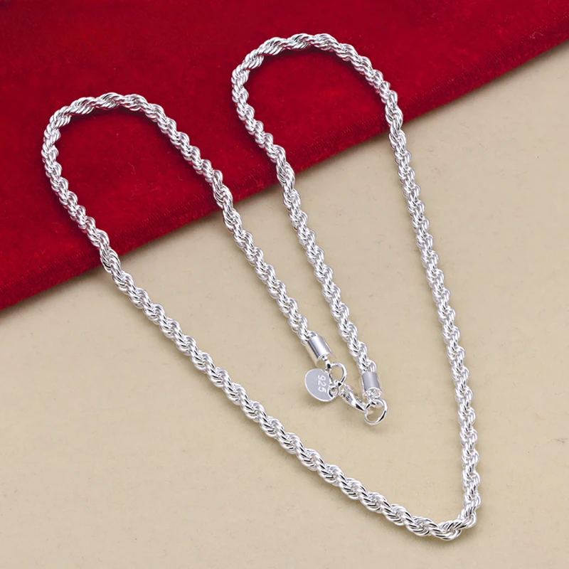 KCRLP 16-24inch for women men Beautiful fashion 925 Sterling Silver charm 4MM Rope Chain Necklace high quality jewelry