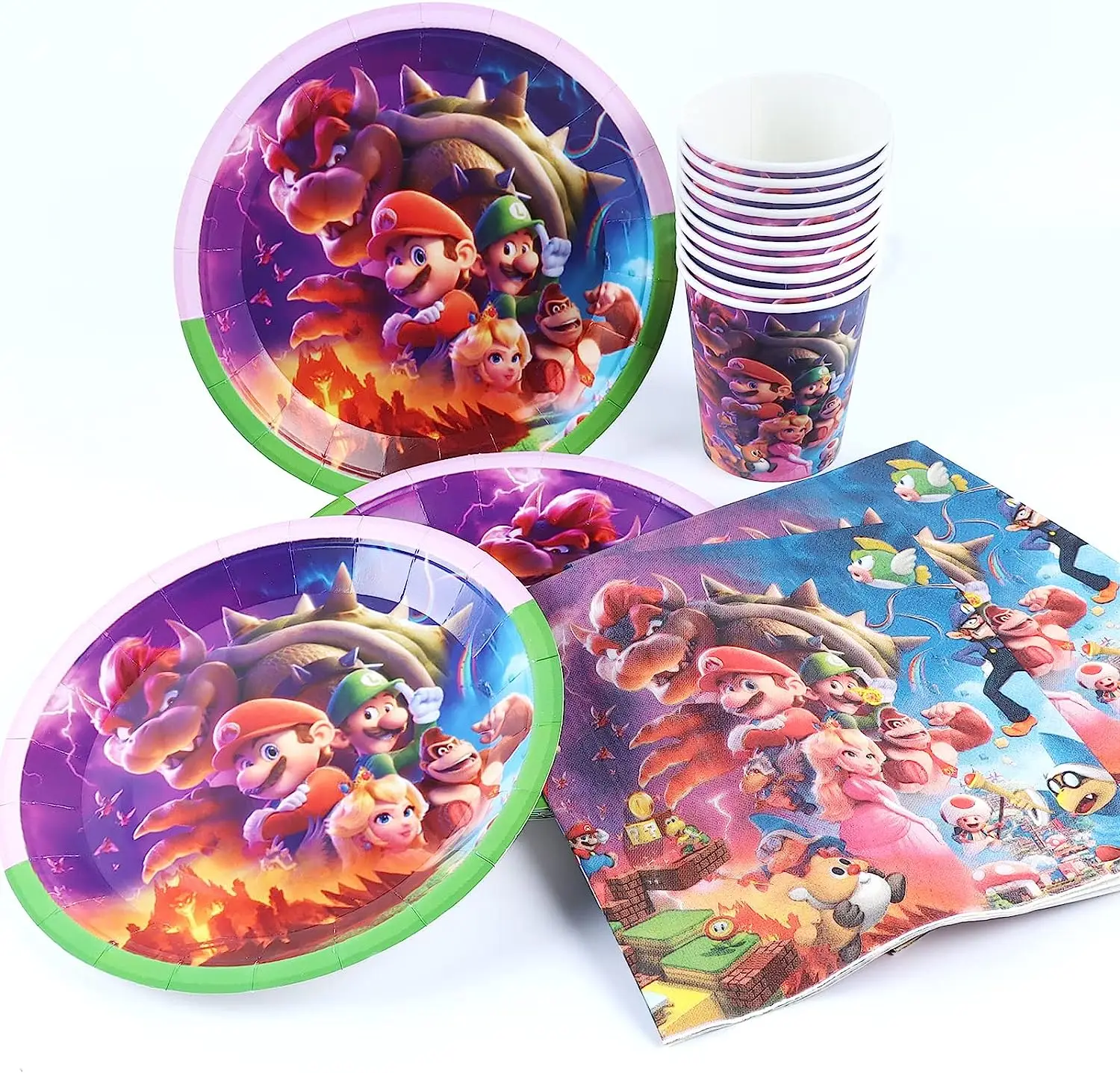 New Super Mario Birthday Decoration Cartoon Game Noise Maker Party Supplies Tablecloth Plate Balloons Tableware