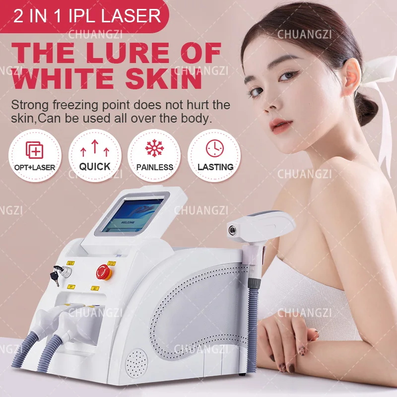 Máquina de belleza para depilación permanente indolora, láser de picosegundo, IPL/OPT/Enlight, eliminación de melanina, 2 en 1