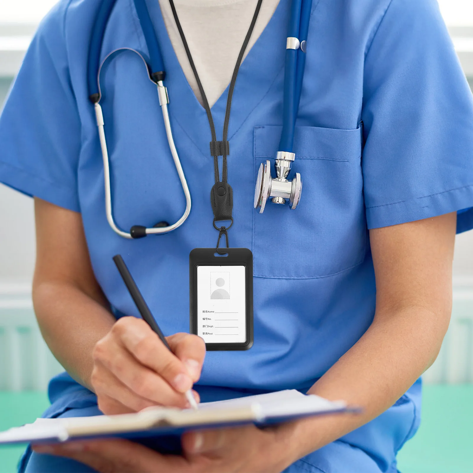 

4pcs Id Badge Holder Transparent Vertical Plastic Card Case Work Badge Protector For Office Teachers Hard Abs Id Sleeve