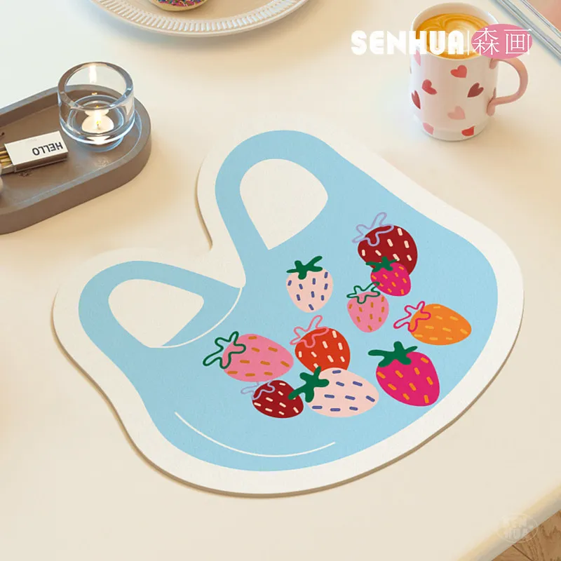VIKAMA cartoon cat cloud pattern easy clean kitchen mat kawaii cute irregular shape kitchen countertop absorbent non slip pad view 3