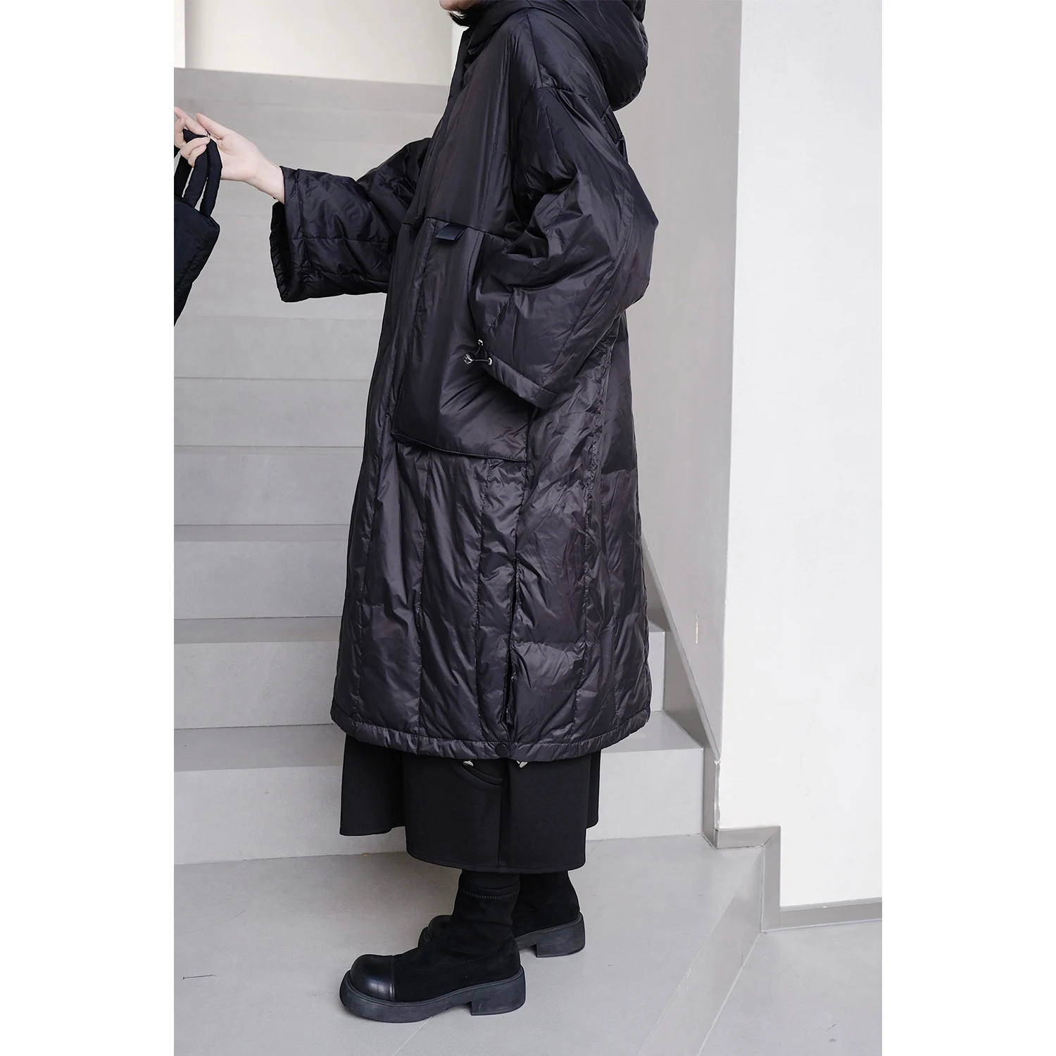 UMI MAO Yamamoto Dark Japanese Hoodie Black Down Jacket Warm Thick 90 White Duck Down Coat Winter Femme