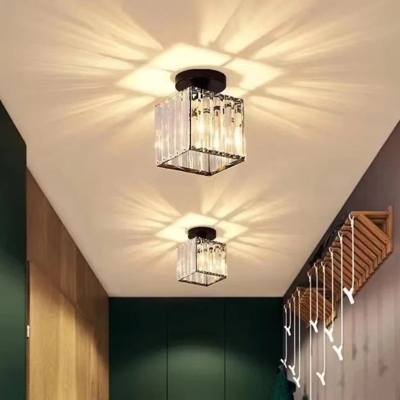 Modern Crystal Ceiling Light Corridor Channel Ceiling Lamp Luxur Balcony Aisle Lamp Home Foyer Track Light Kitchen Lightings
