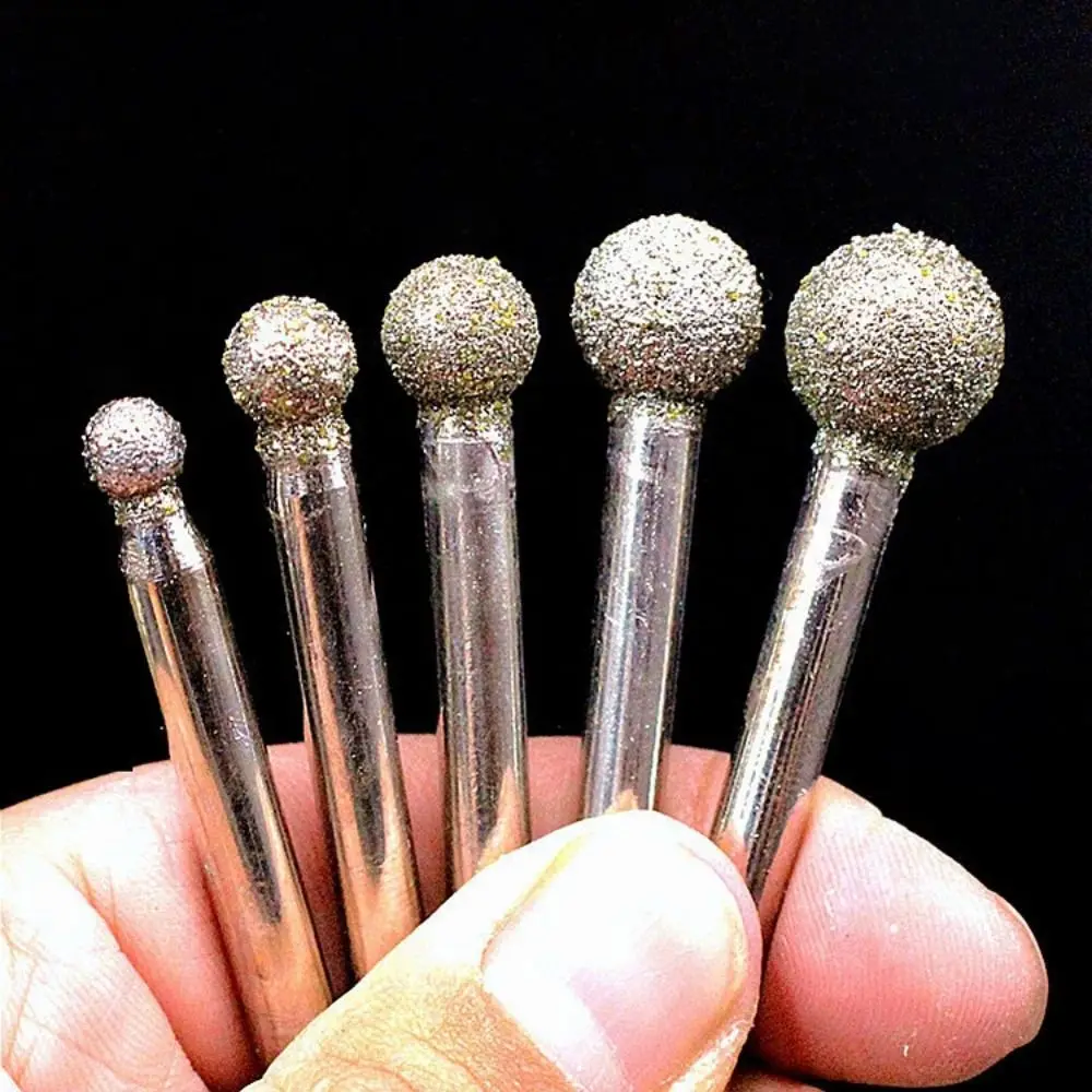 5Pcs Diamond Round Burring Sanding Drill Bit Grinding Head 2.35mm Shank Carve Precision Carving Tool