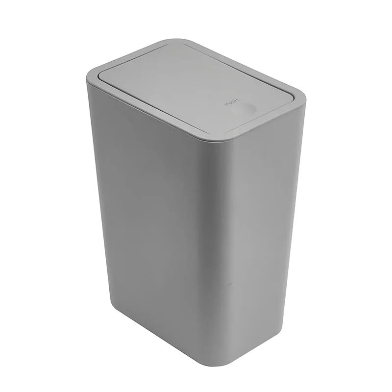 

Household Square Trash Can Living Room Office Paper Basket Thickened with Lid Push-Type Plastic,Light Gray