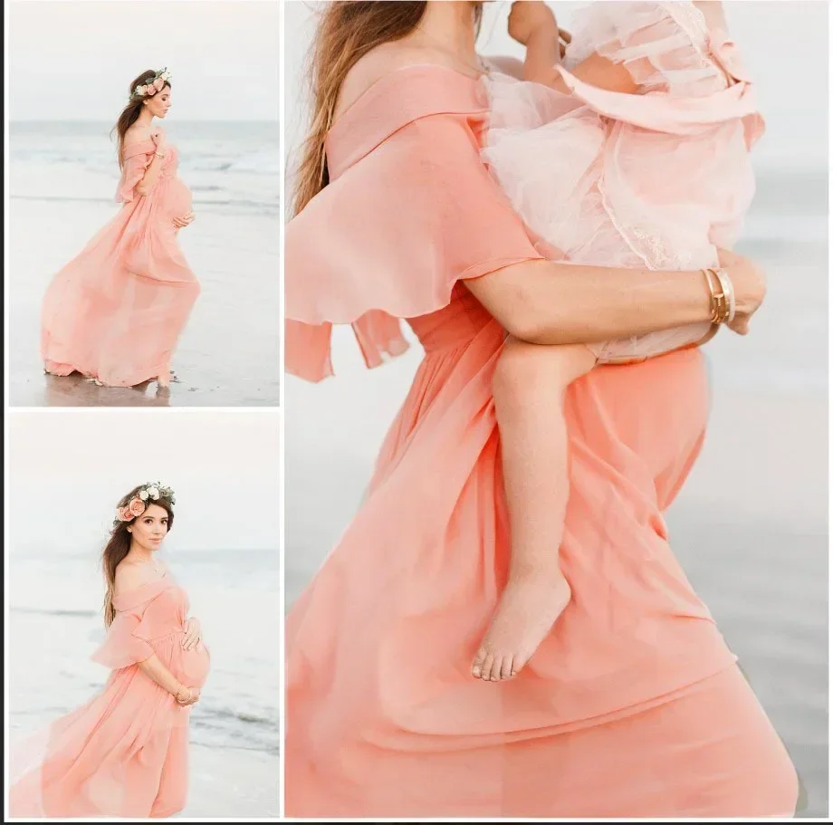 Shoulderless Maternity Photography Props Long Dress Ruffles Pregnancy Dresses Elegence Pregnant Women Maxi Gown For Photo Shoots