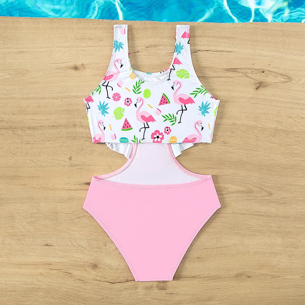 Kids One Piece Swimsuit Cute Cartoon Design Quick Dry Fabric Girls Swimwear