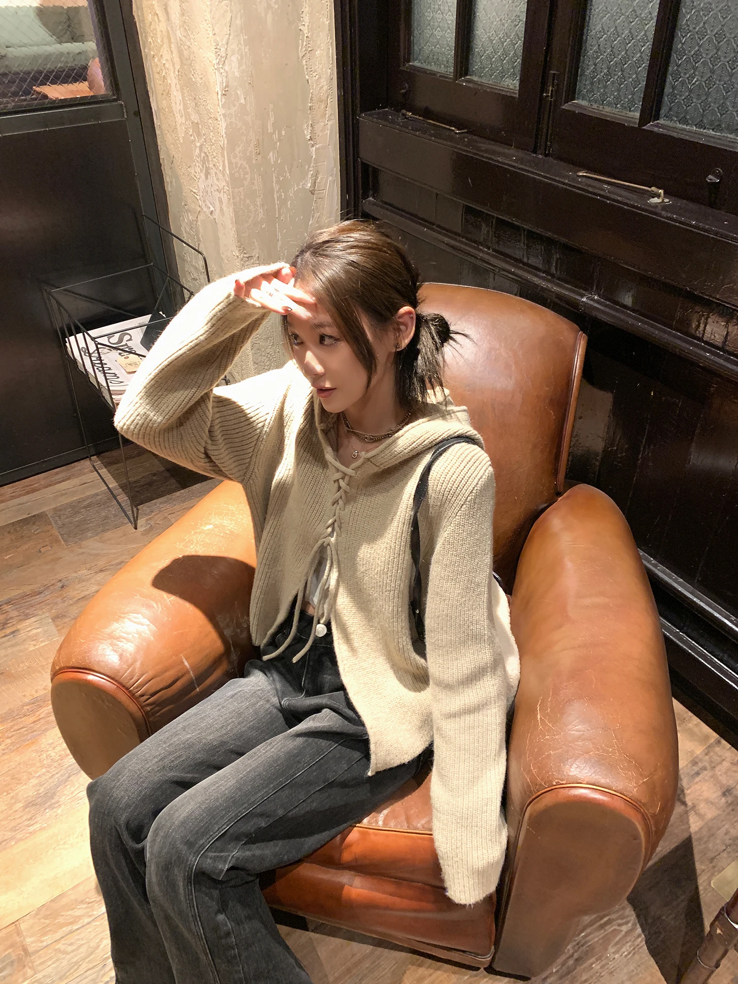 

London Art Student Knitted ort Svel Women's Sweater with Belt Autumn Winter Faion Split Design Commute Sle Pure C...