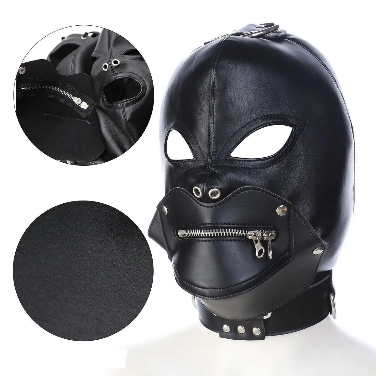 เซ็กซี่หนังระบายอากาศ Baring Mouth Eye Mask Hood พร้อมซิปบทบาทเล่นหน้ากากคอสเพลย์ Bondage คอสเพลย์ Animation Party Props