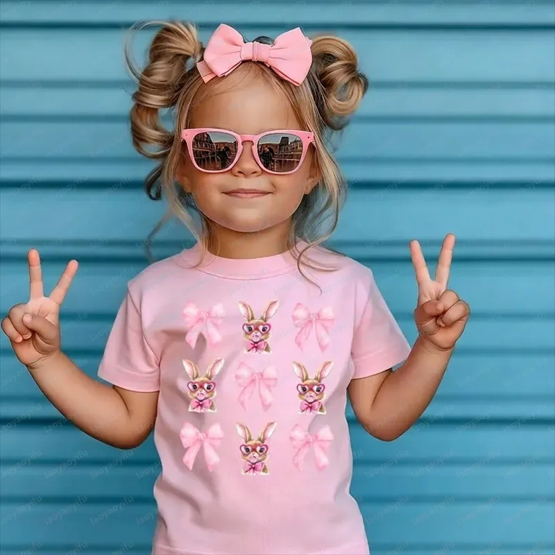 Girls Easter Bubblegum Bunny Cotton Shirt Coquette Easter Tee Toddler Easter Outfit Easter Basket Gift Children's Clothing Cute