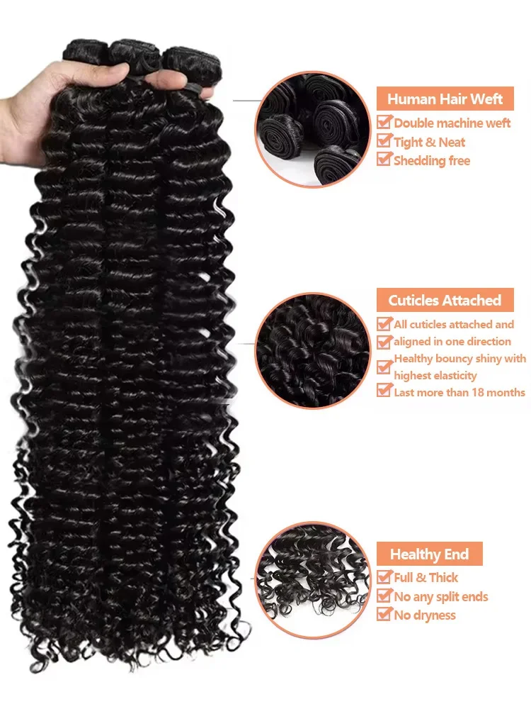 Curly Deep Wave Human Hair 30 40 Inch 3 4 Bundles 10A 12A 14A Raw Hair 100% Human Hair Brazilian Hair Bundle Weaving Extensions